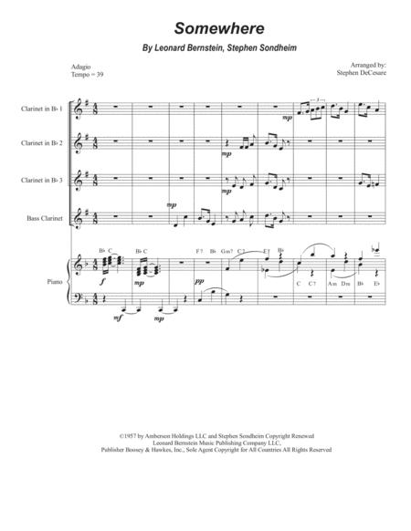 Somewhere Clarinet Choir And Piano Sheet Music