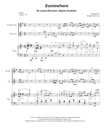 Free Sheet Music Somewhere Duet For Bb Trumpet And French Horn