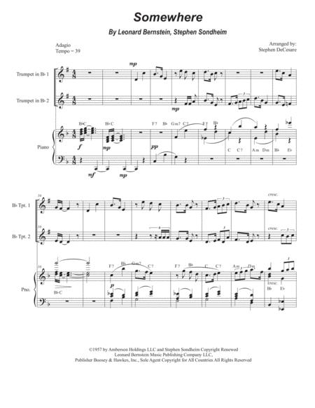 Somewhere Duet For Bb Trumpet Sheet Music