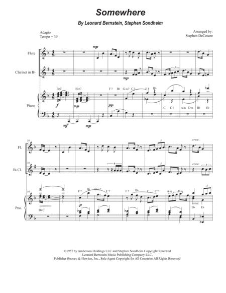 Somewhere Duet For Flute And Bb Clarinet Sheet Music