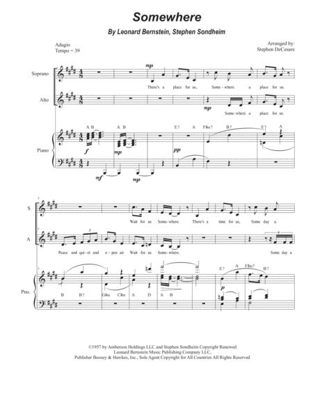 Somewhere Duet For Soprano And Alto Solo Sheet Music