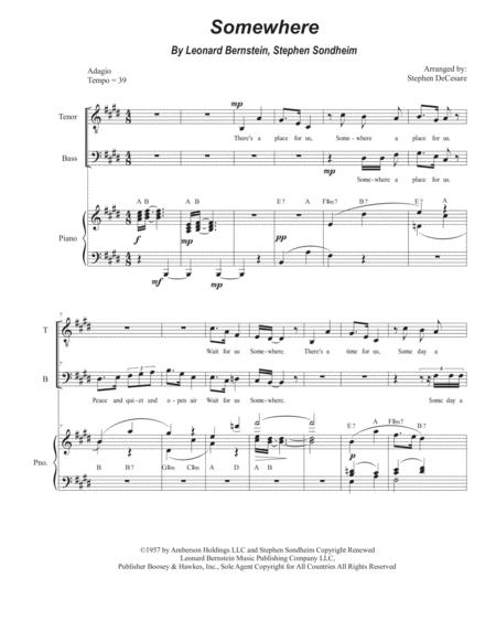 Somewhere Duet For Tenor And Bass Solo Sheet Music