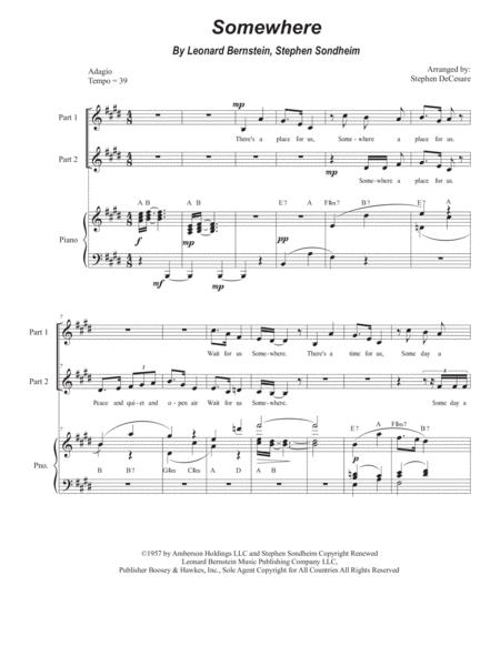 Somewhere For 2 Part Choir Sheet Music