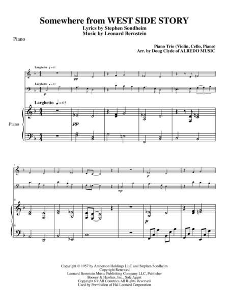 Free Sheet Music Somewhere From West Side Story For Piano Trio