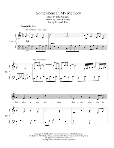 Somewhere In My Memory 2016 Easy Piano Contest Entry Sheet Music