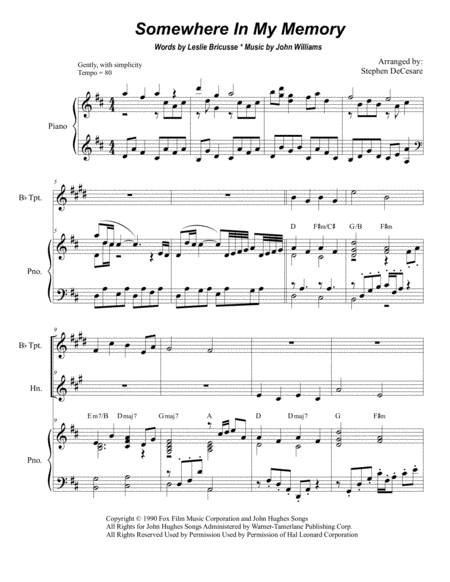 Somewhere In My Memory Duet For Bb Trumpet And French Horn Sheet Music