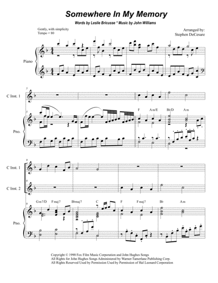 Somewhere In My Memory Duet For C Instruments Sheet Music