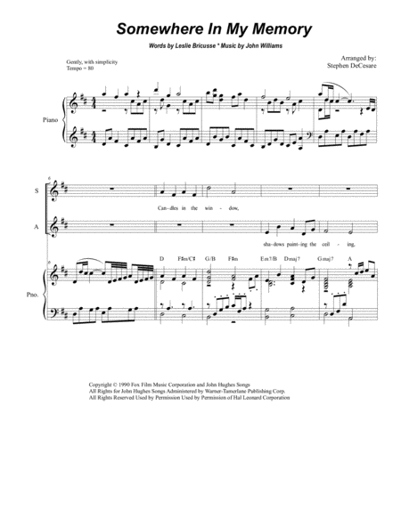 Somewhere In My Memory For Vocal Quartet Satb Sheet Music