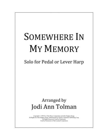 Somewhere In My Memory Harp Solo Sheet Music