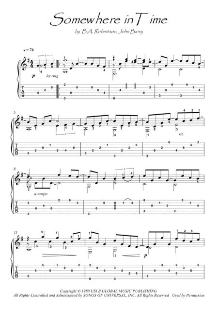 Somewhere In Time Guitar Fingerstyle Sheet Music