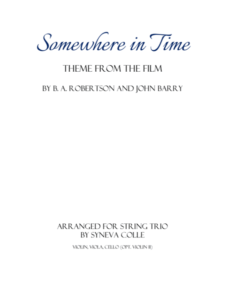 Free Sheet Music Somewhere In Time