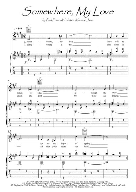 Free Sheet Music Somewhere My Love Guitar Fingerstyle