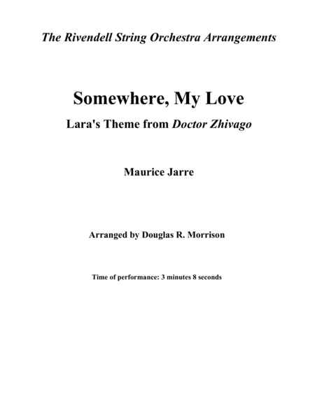 Somewhere My Love Laras Theme From Doctor Zhivago Sheet Music