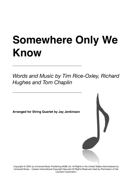 Free Sheet Music Somewhere Only We Know For String Quartet