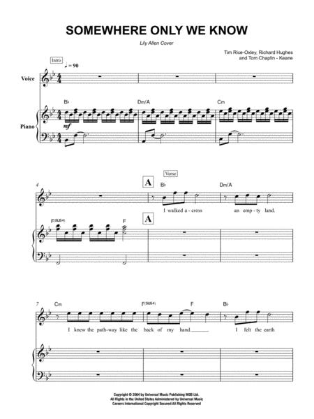 Somewhere Only We Know Lily Allen Cover Intermediate Piano Sheet Music