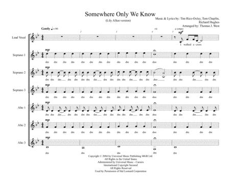 Somewhere Only We Know Lily Allen Version Ssssaaa Barbershop Chorus Sheet Music