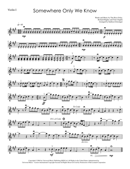 Somewhere Only We Know String Quartet Sheet Music