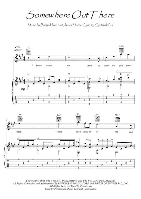 Somewhere Out There Guitar Fingerstyle Sheet Music