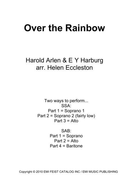 Free Sheet Music Somewhere Over The Rainbow 2k11 Ssa Or Sab