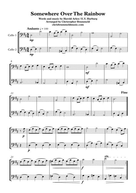 Free Sheet Music Somewhere Over The Rainbow Easy Cello Duet