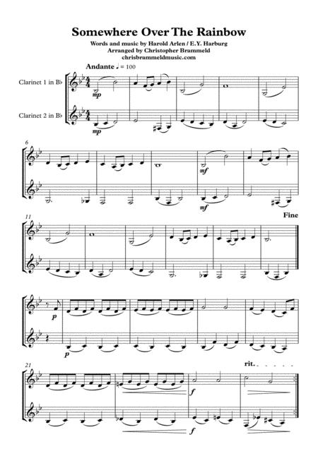 Somewhere Over The Rainbow Easy Clarinet Duet Sheet Music