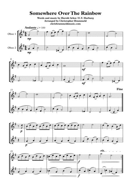 Free Sheet Music Somewhere Over The Rainbow Easy Oboe Duet