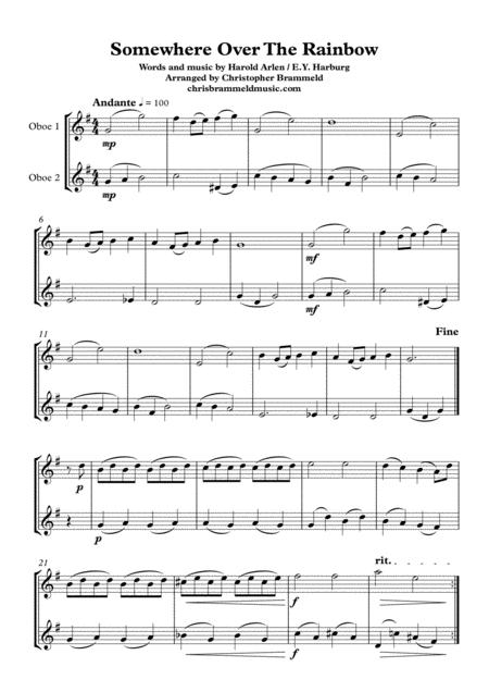 Somewhere Over The Rainbow Easy Oboe Duet Sheet Music