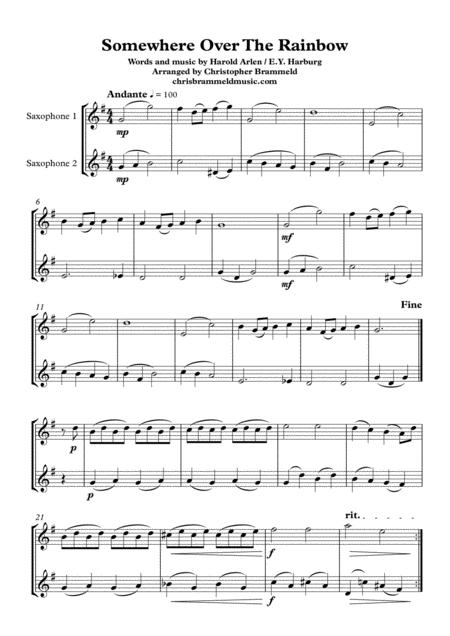 Somewhere Over The Rainbow Easy Saxophone Duet Sheet Music