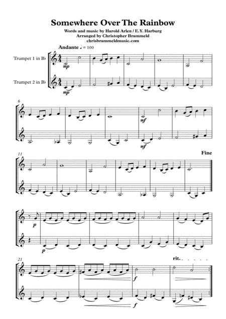 Somewhere Over The Rainbow Easy Trumpet Duet Sheet Music