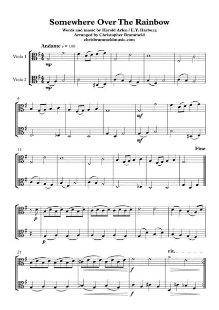 Free Sheet Music Somewhere Over The Rainbow Easy Viola Duet