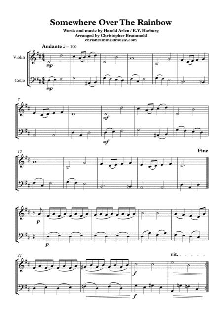 Free Sheet Music Somewhere Over The Rainbow Easy Violin Cello Duet