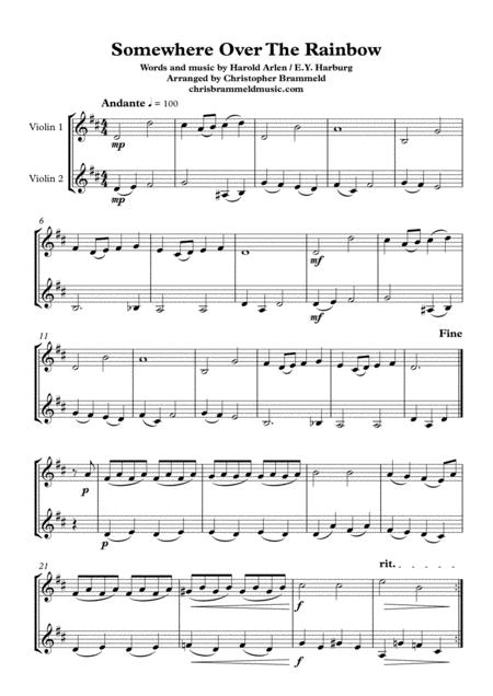 Somewhere Over The Rainbow Easy Violin Duet Sheet Music