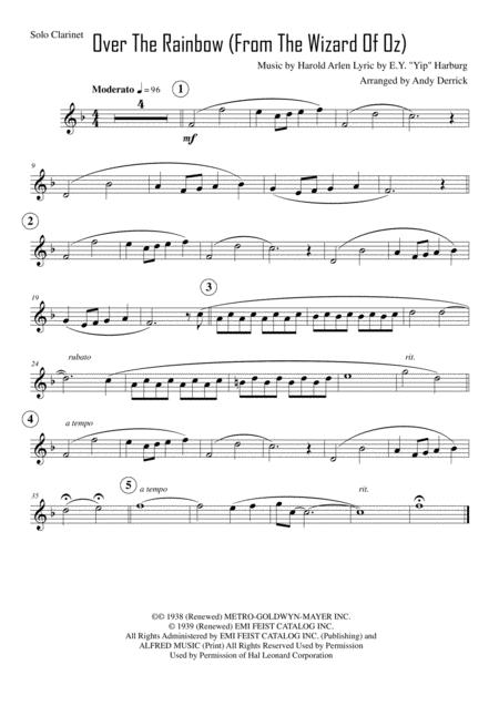Free Sheet Music Somewhere Over The Rainbow For Clarinet And Piano
