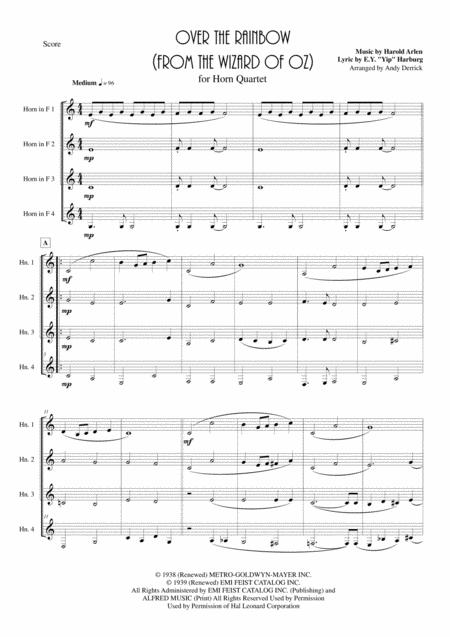 Somewhere Over The Rainbow For French Horn Quartet Sheet Music