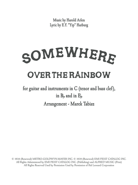 Free Sheet Music Somewhere Over The Rainbow For Guitar And Instruments In C Bb Eb
