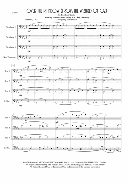 Somewhere Over The Rainbow For Trombone Quartet Sheet Music