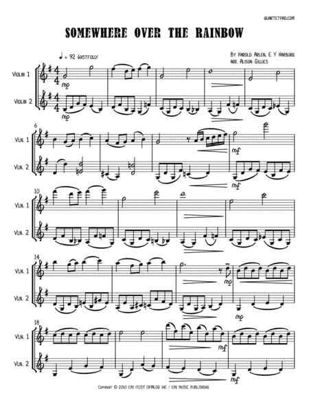 Somewhere Over The Rainbow From The Wizard Of Oz Violin Duet Sheet Music