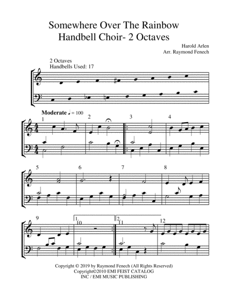 Somewhere Over The Rainbow Handbell Choir 2 Octaves Early Intermediate Level Sheet Music