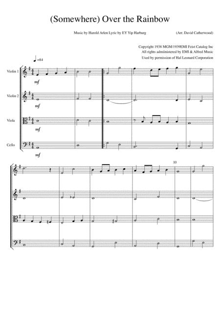 Somewhere Over The Rainbow Key Of G Arranged For String Quartet By David Catherwood Sheet Music