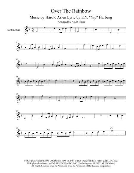 Somewhere Over The Rainbow Original Key Bari Sax Sheet Music