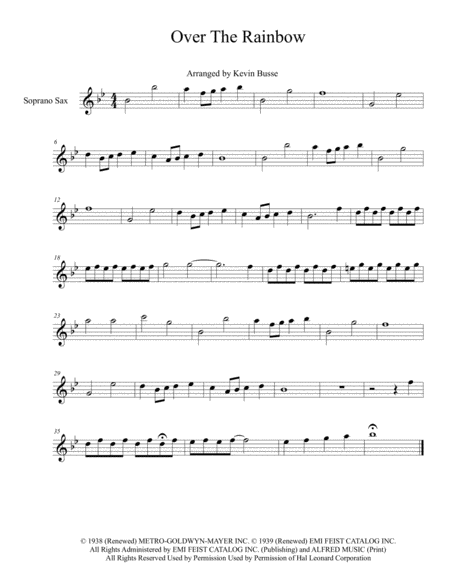 Somewhere Over The Rainbow Original Key Soprano Sax Sheet Music