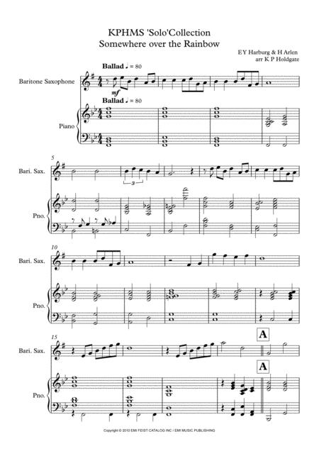 Somewhere Over The Rainbow Solo For Baritone Saxophone Piano In Bb Major Sheet Music