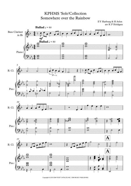 Free Sheet Music Somewhere Over The Rainbow Solo For Bass Clarinet Piano In Eb Major