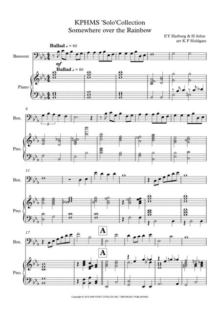 Somewhere Over The Rainbow Solo For Bassoon Piano In Eb Major Sheet Music