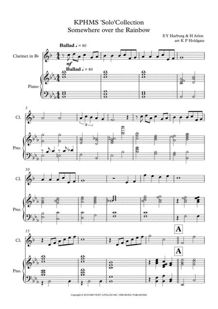 Free Sheet Music Somewhere Over The Rainbow Solo For Bb Clarinet Piano In Eb Major