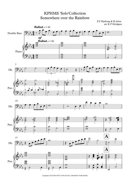Free Sheet Music Somewhere Over The Rainbow Solo For Double Bass Piano In Eb Major