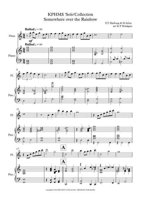 Free Sheet Music Somewhere Over The Rainbow Solo For Flute Piano In C Major
