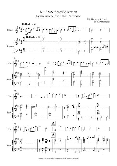 Free Sheet Music Somewhere Over The Rainbow Solo For Oboe Piano In G Major