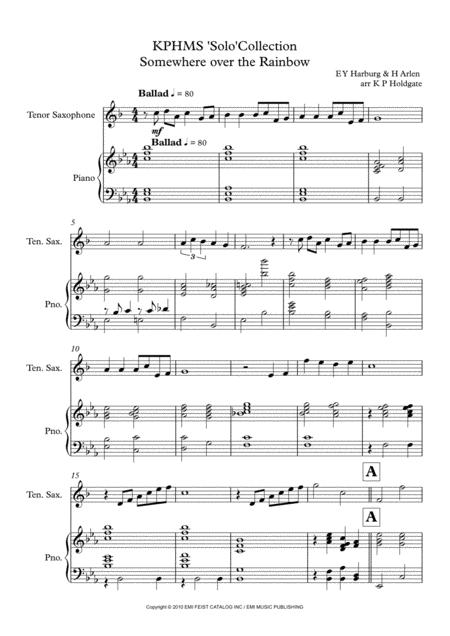 Free Sheet Music Somewhere Over The Rainbow Solo For Tenor Saxophone Piano In Eb Major