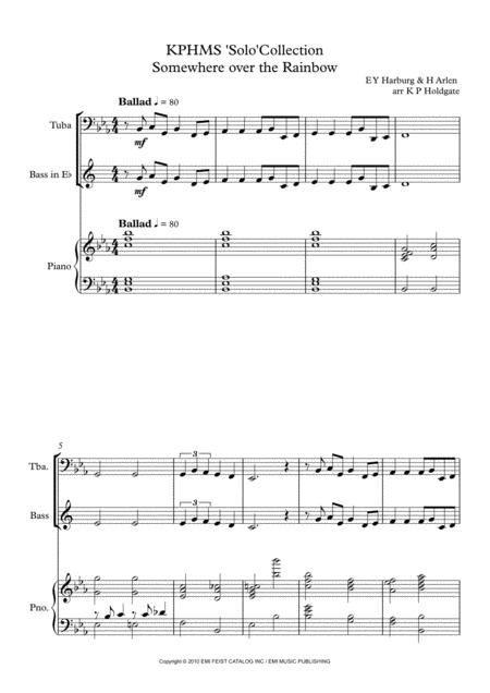Free Sheet Music Somewhere Over The Rainbow Solo For Tuba Or Eb Bass Piano In Eb Major